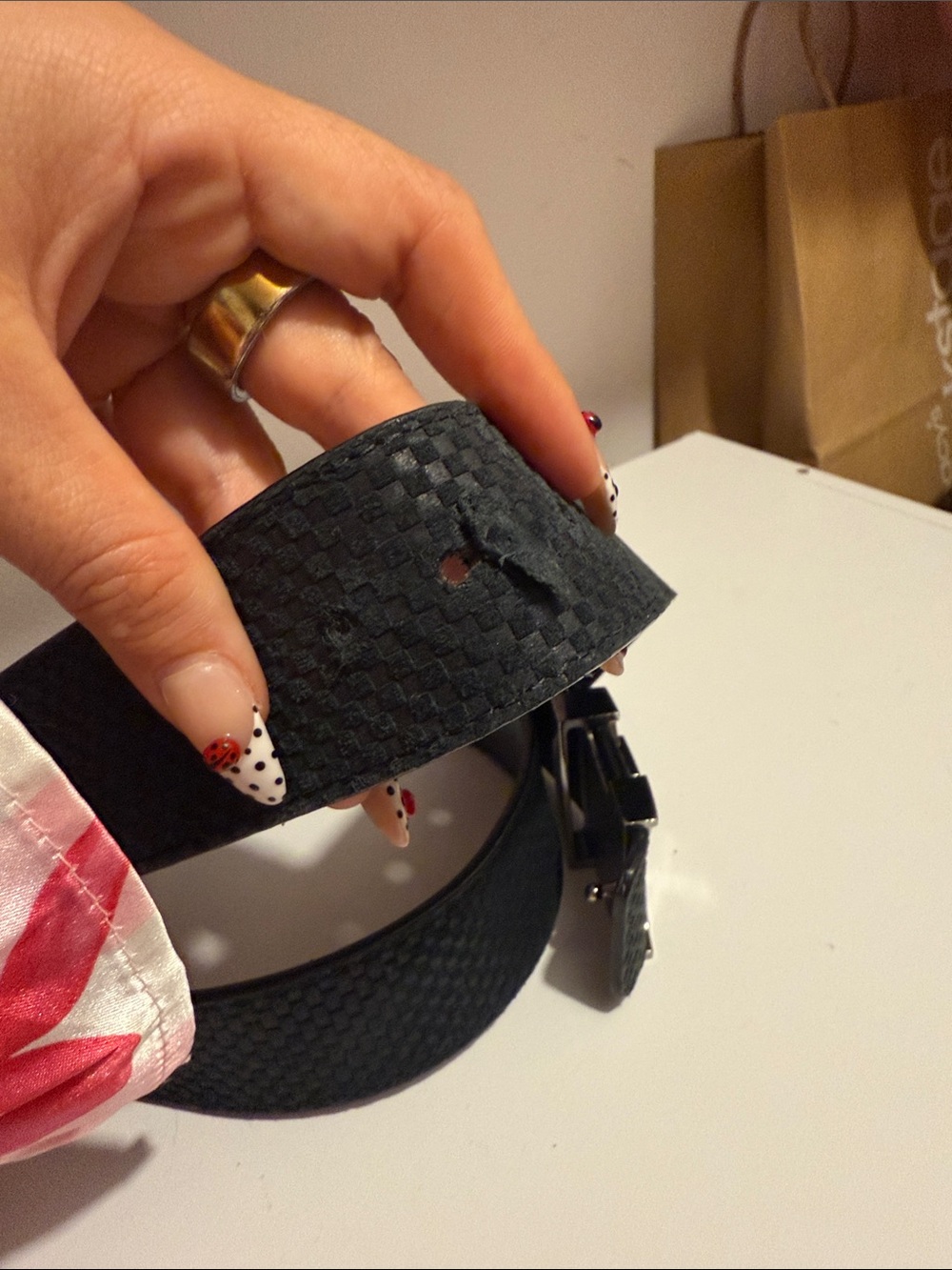 Louis Vuitton Black Textured Leather Men's Belt with Silver LV Buckle - Picture 6 of 9